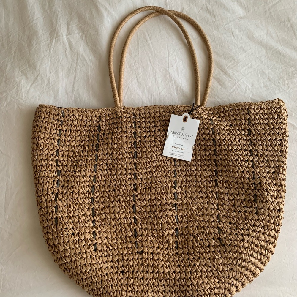 Hearth & Hand with Magnolia Tan Woven Tote Bag with Crescent Shape